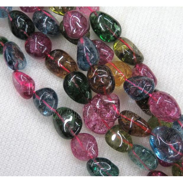rainbow tourmaline beads syntactic with crystal, freeform