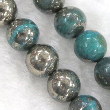 green Chalco Pyrite Beads, round