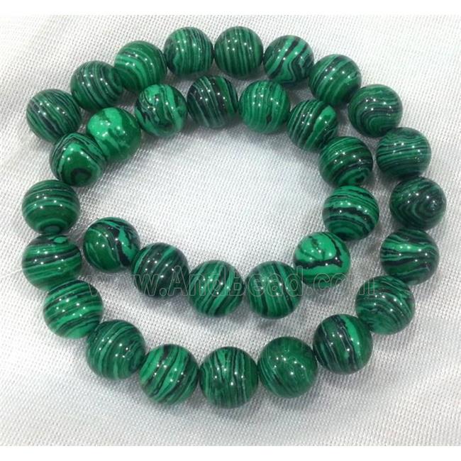round malachite beads, stabilized, green