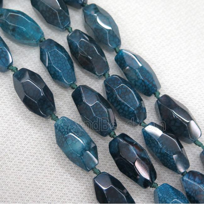 dragon veins agate beads, faceted freeform, see-blue
