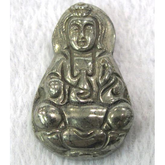 natural Pyrite pendant, guanyin buddha