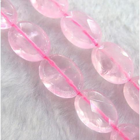 rose quartz bead, faceted flat oval
