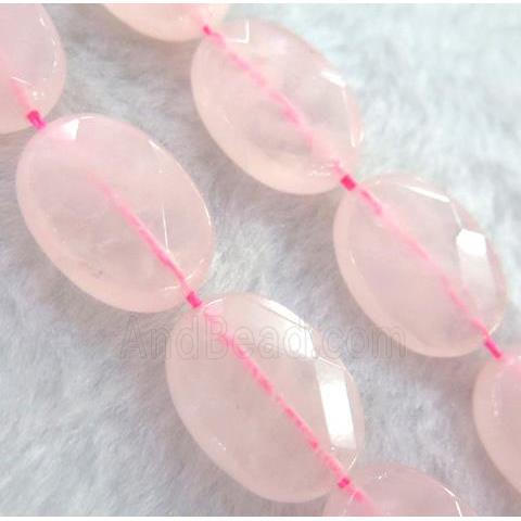 rose quartz bead, faceted flat oval