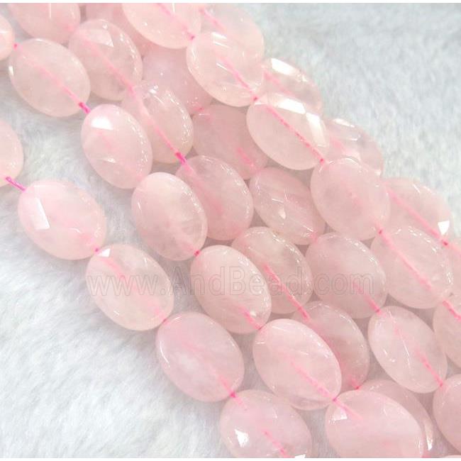 rose quartz bead, faceted flat oval