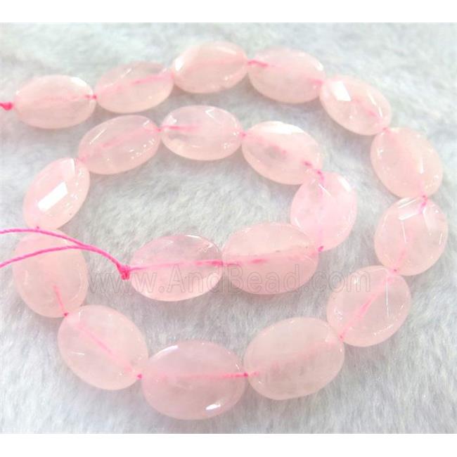 rose quartz bead, faceted flat oval