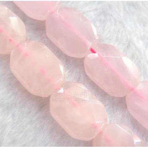rose quartz bead, faceted rectangle