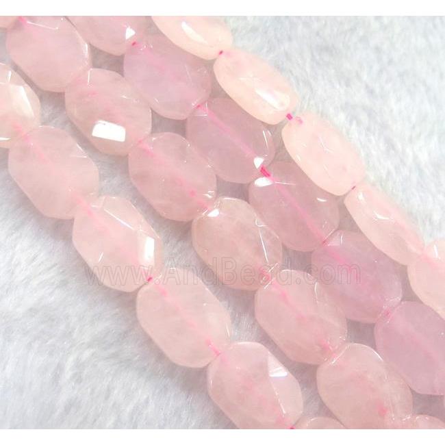rose quartz bead, faceted rectangle