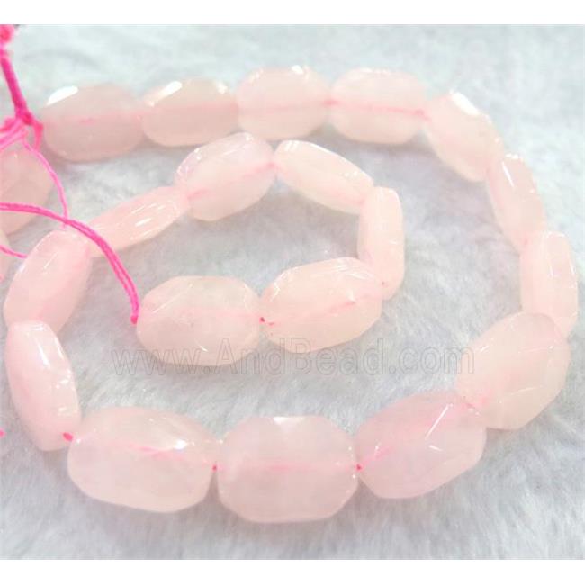 rose quartz bead, faceted rectangle
