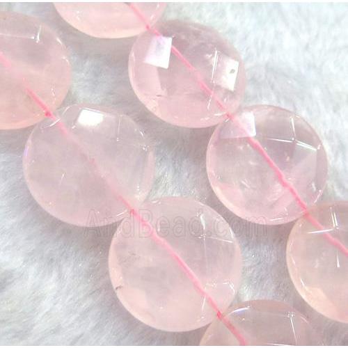rose quartz bead, faceted flat-round