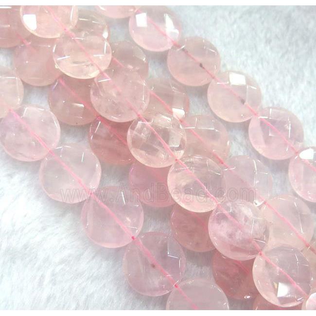 rose quartz bead, faceted flat-round