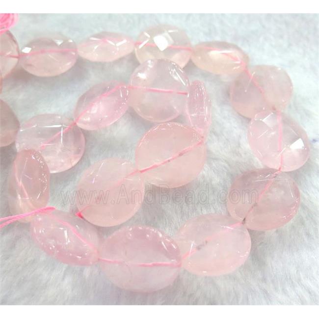 rose quartz bead, faceted flat-round