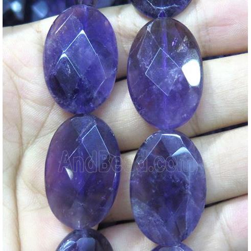 amethyst beads, faceted oval, purple