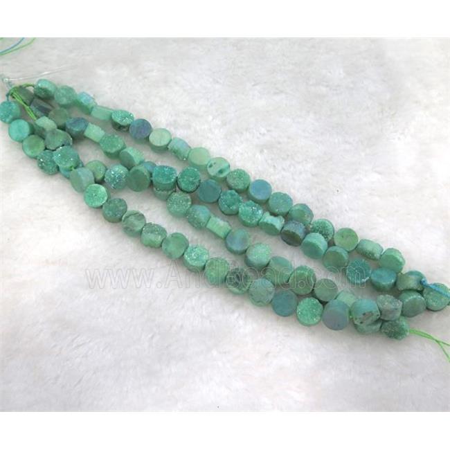 green quartz druzy beads, flat round