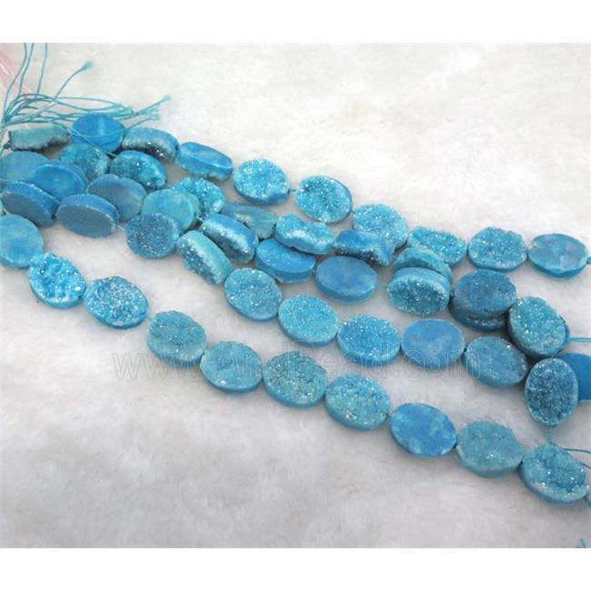 blue druzy quartz beads, oval