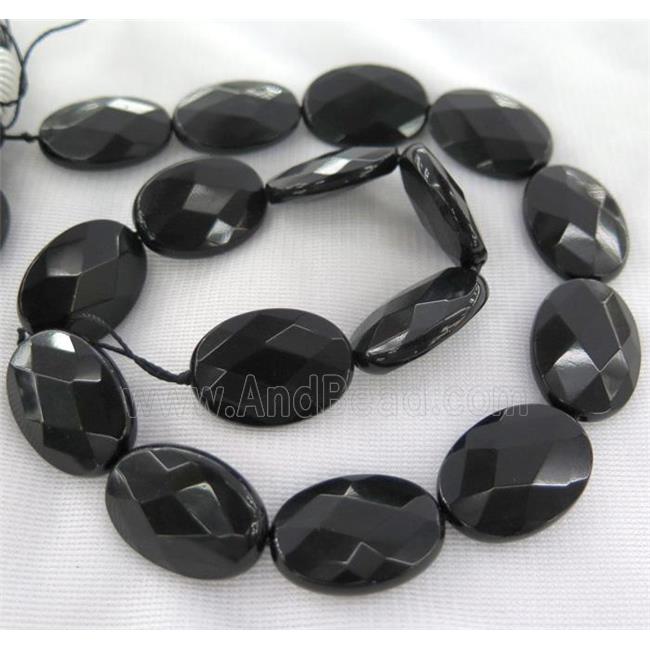 black onyx bead, faceted oval