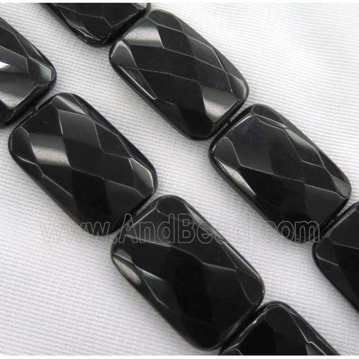 black agate onyx bead, faceted rectangle
