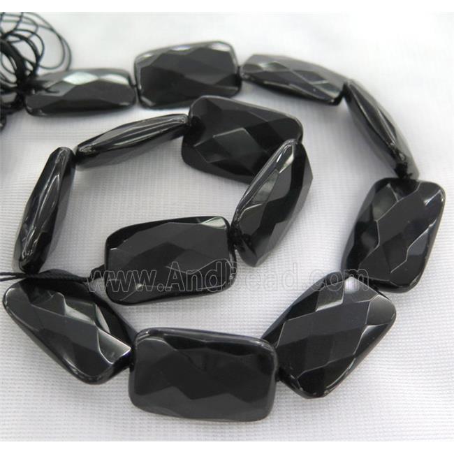 black agate onyx bead, faceted rectangle