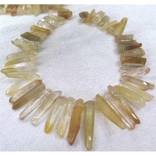 lemon quartz stick bead for necklace, freeform
