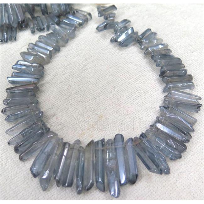 Clear Quartz stick beads for necklace, lt.blue electroplated, polished