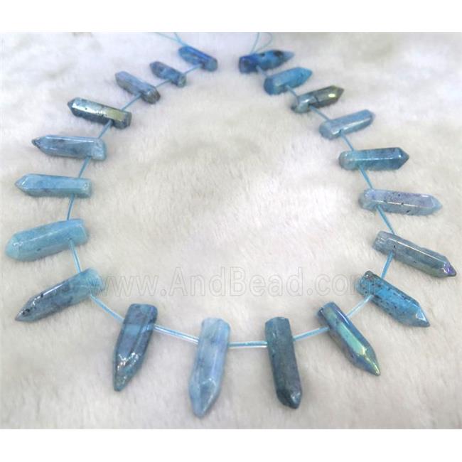 Clear Quartz Beads, bullet, blue electroplated