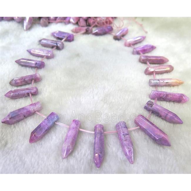Clear Quartz Beads, bullet, hotpink electroplated