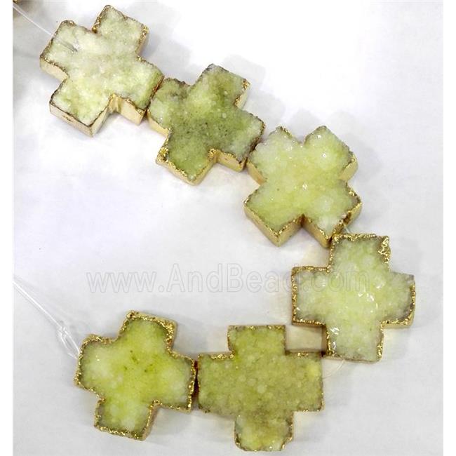 yellow druzy quartz beads, cross