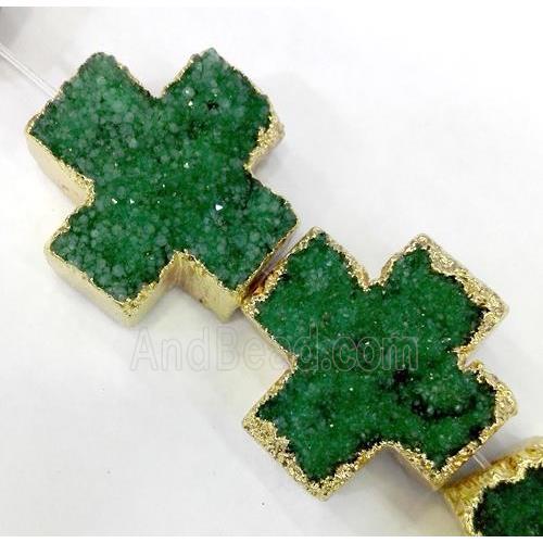 green quartz druzy beads, cross