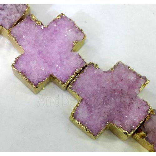 pink quartz druzy beads, cross