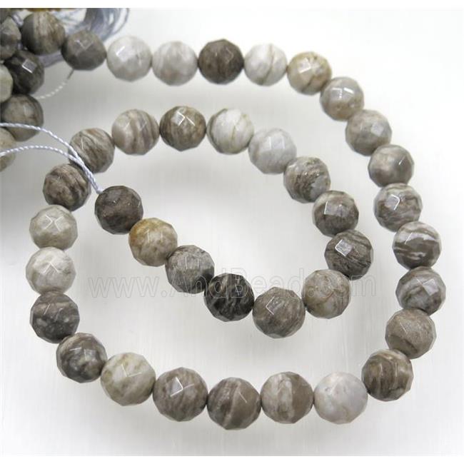natural Silver Leaf Jasper beads, faceted round