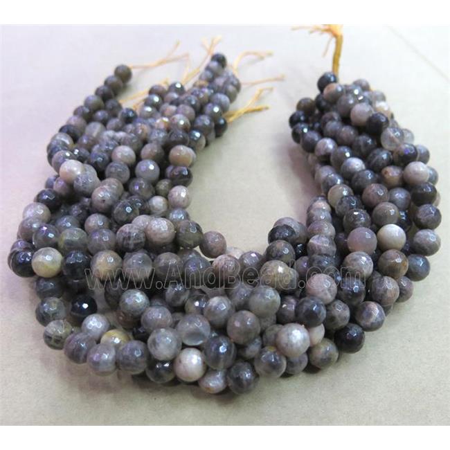 black Sunstone Bead, faceted round