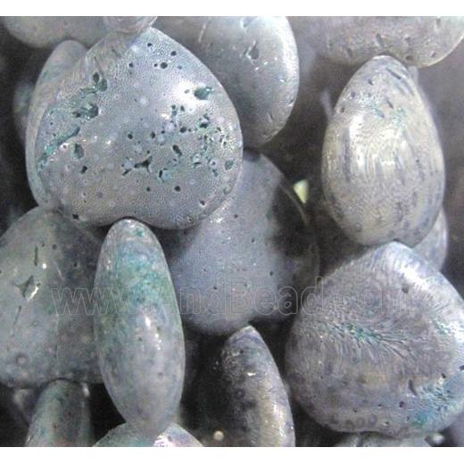 blue coral fossil stone bead, heart