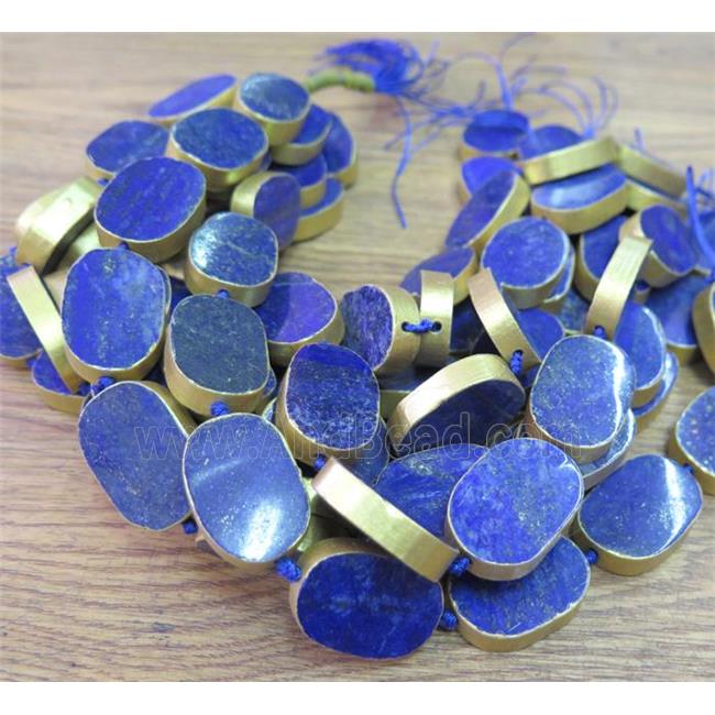 lapis lazuli beads, oval, gold plated