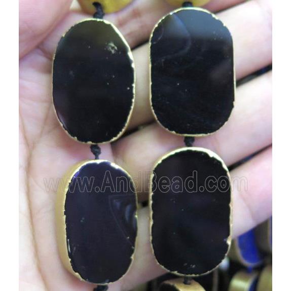 black agate beads, oval