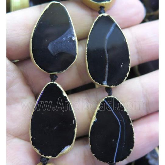 black agate teardrop beads