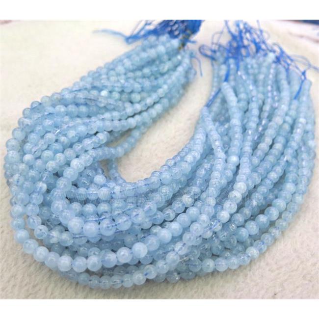 natural Aquamarine beads, round, A-Grade, blue