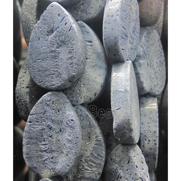 blue coral fossil stone bead, flat teardrop