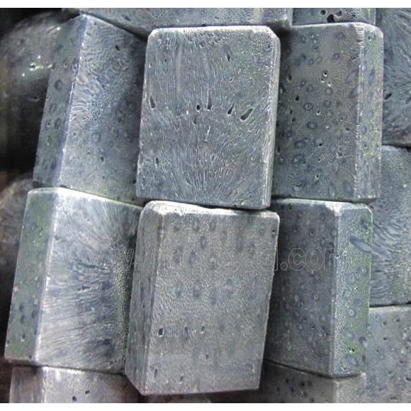 blue coral fossil stone bead, rectangle