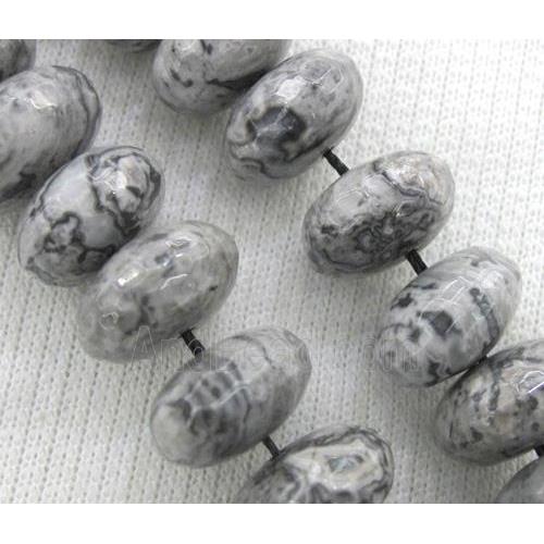 Grey Picture Jasper beads, faceted rondelle