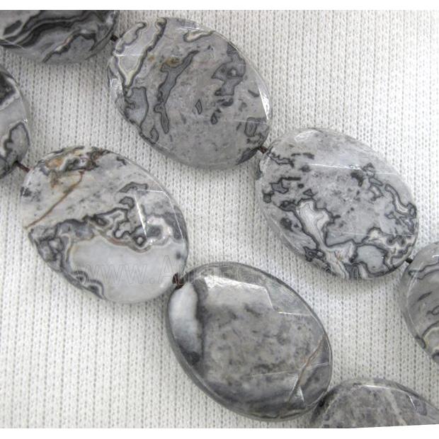 grey Picture Jasper beads, faceted oval
