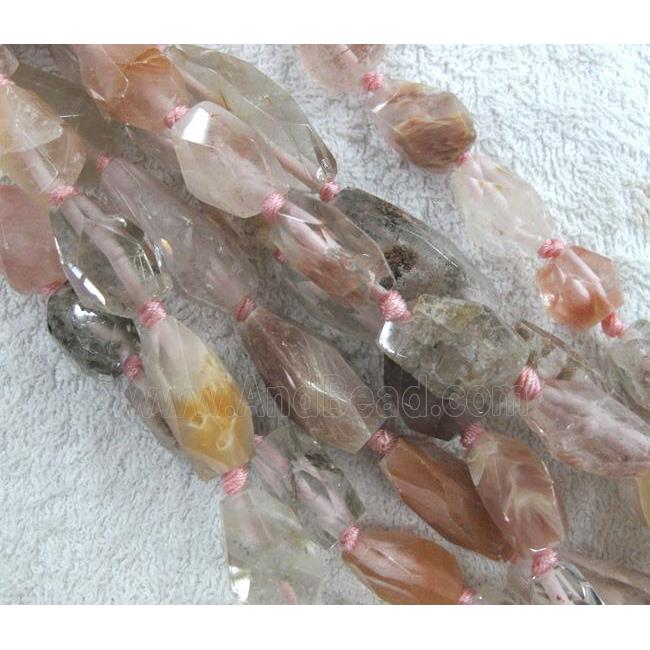 rutilated quartz bead, freeform, faceted
