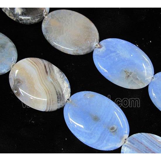 blue fire agate stone bead, flat-oval