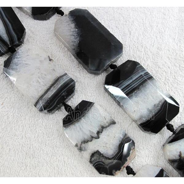 druzy agate beads, faceted rectangle, black white