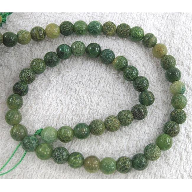 Crackle agate stone bead, round, green