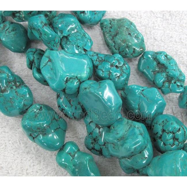 Turquoise bead, freeform nugget, blue