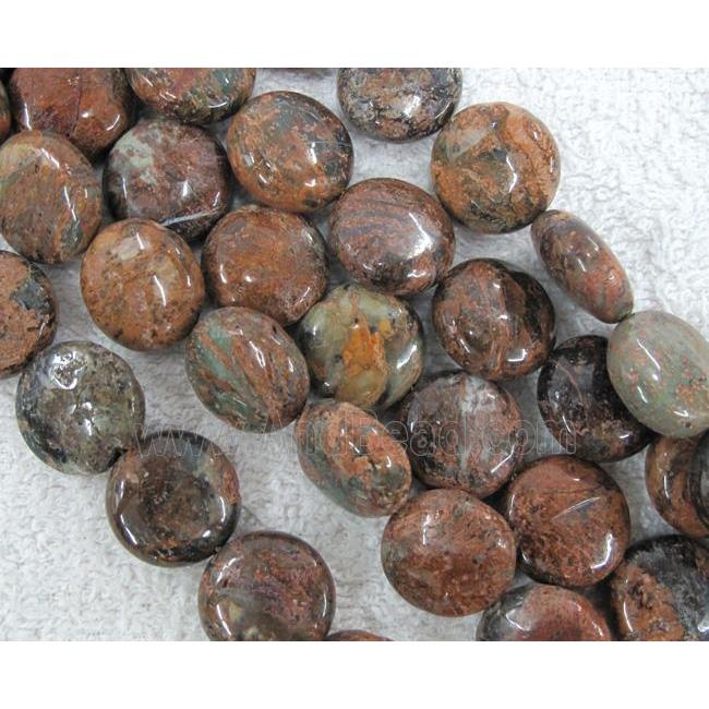 green opal bead, flat-round
