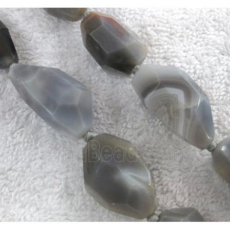 grey agate beads, faceted, freeform