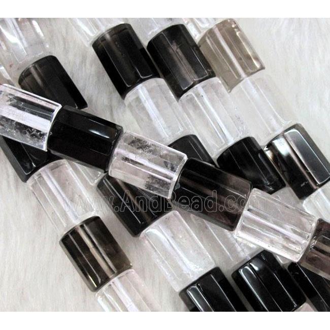 clear quartz and smoky quartz beads, faceted tube