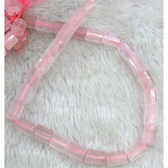 rose quartz beads, faceted tube