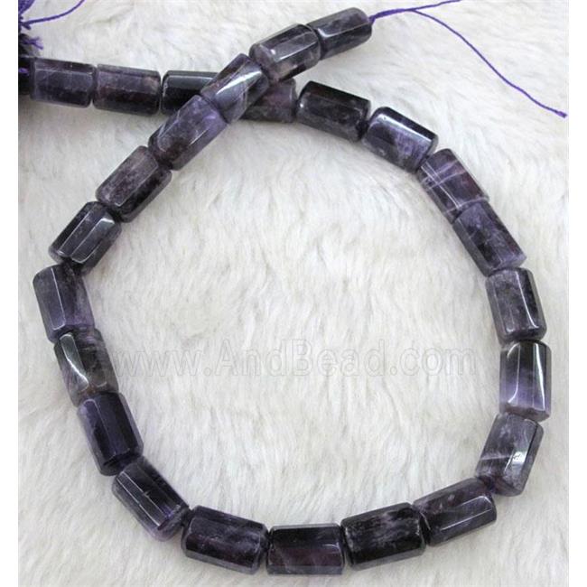 amethyst bead, deep-purple, faceted tube