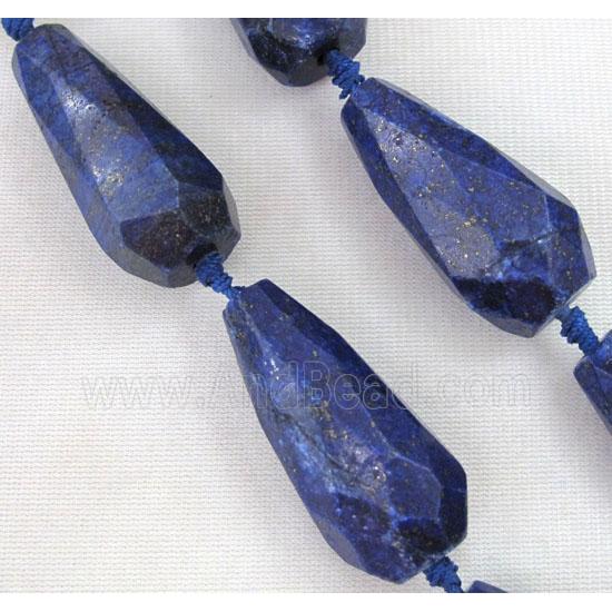 lapis lazuli beads, blue, faceted teardrop